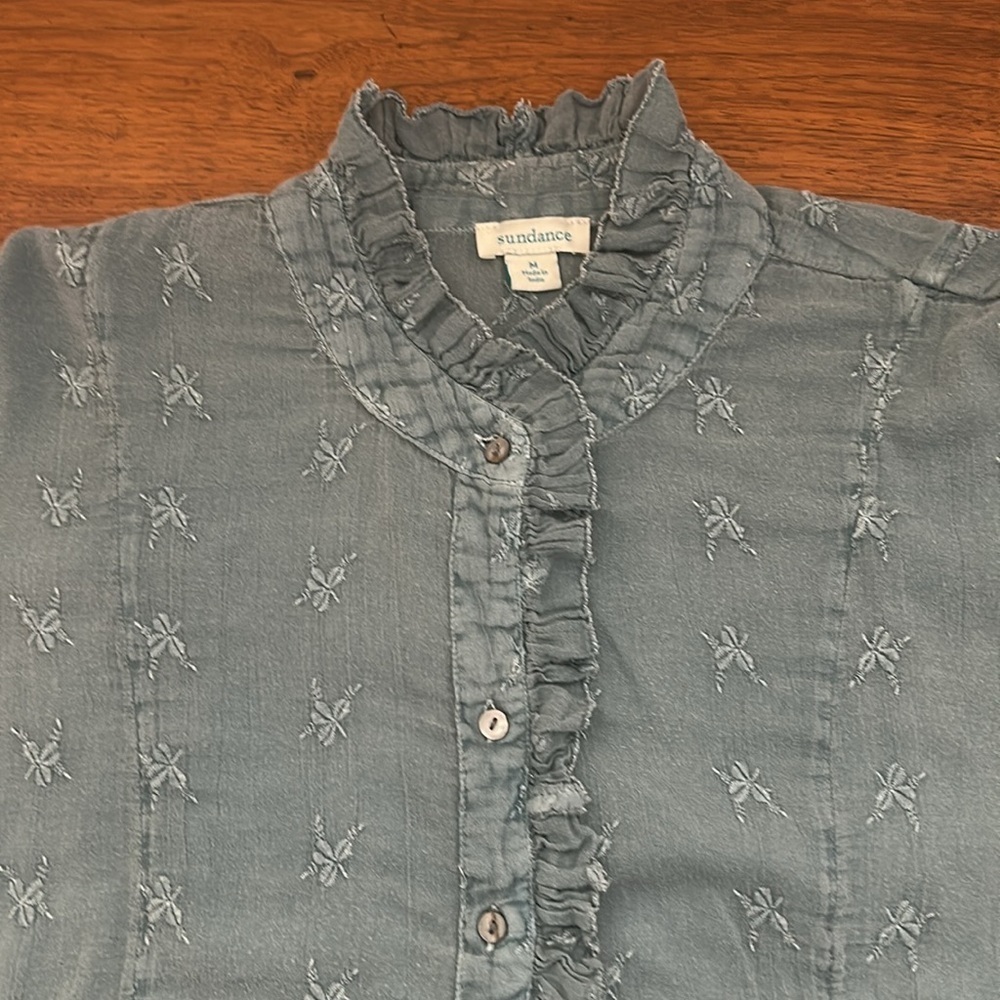 Sundance Embroidered Ruffle Button Front Top.    Medium - Picture 6 of 7